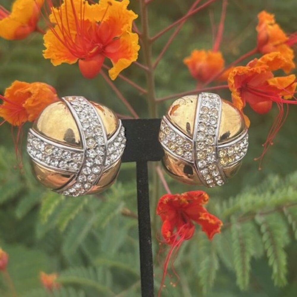 GIVENCHY Paris New York Couture Large Gold “Kiss” Rhinestone Crystal EARRINGS